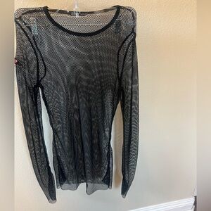 Zara Black Sheer Mesh Long-Sleeve Women's Top. Size L.